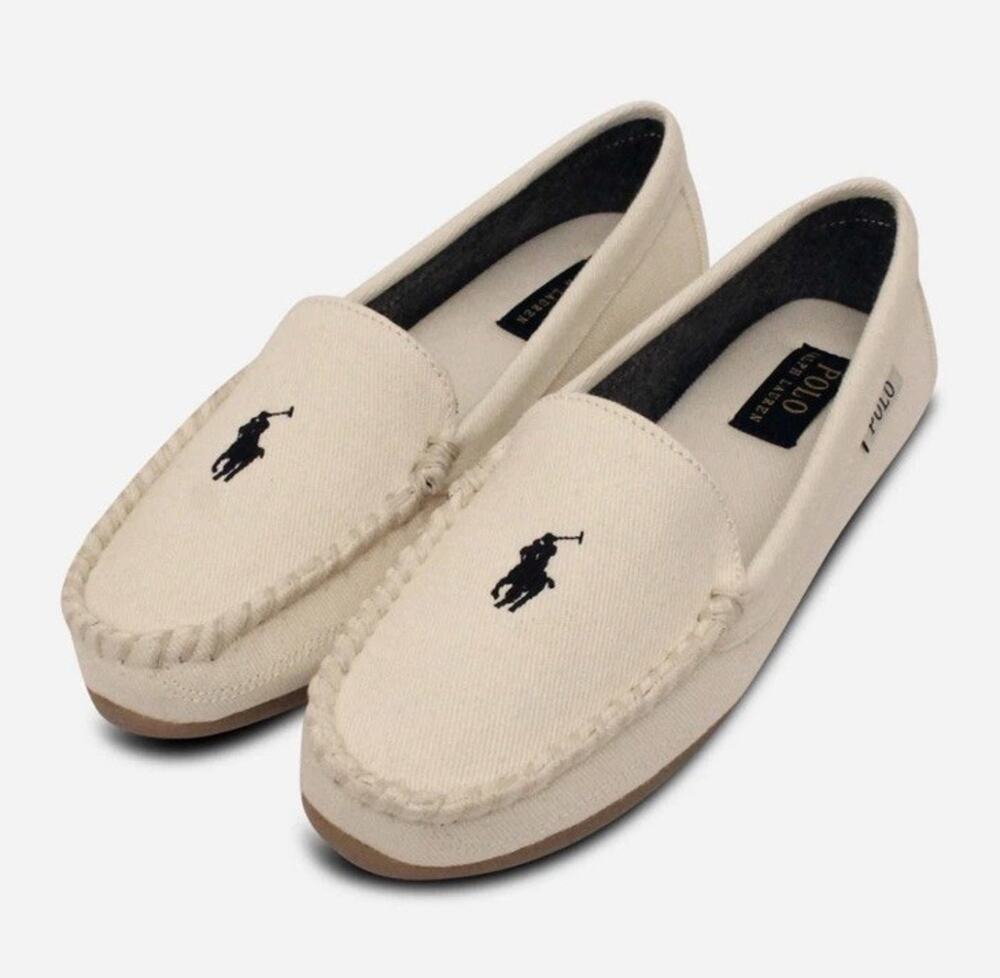 Polo Ralph Lauren Womens Collins Washed Twill Fabric Moccasin Slippers Sz 7 EU37